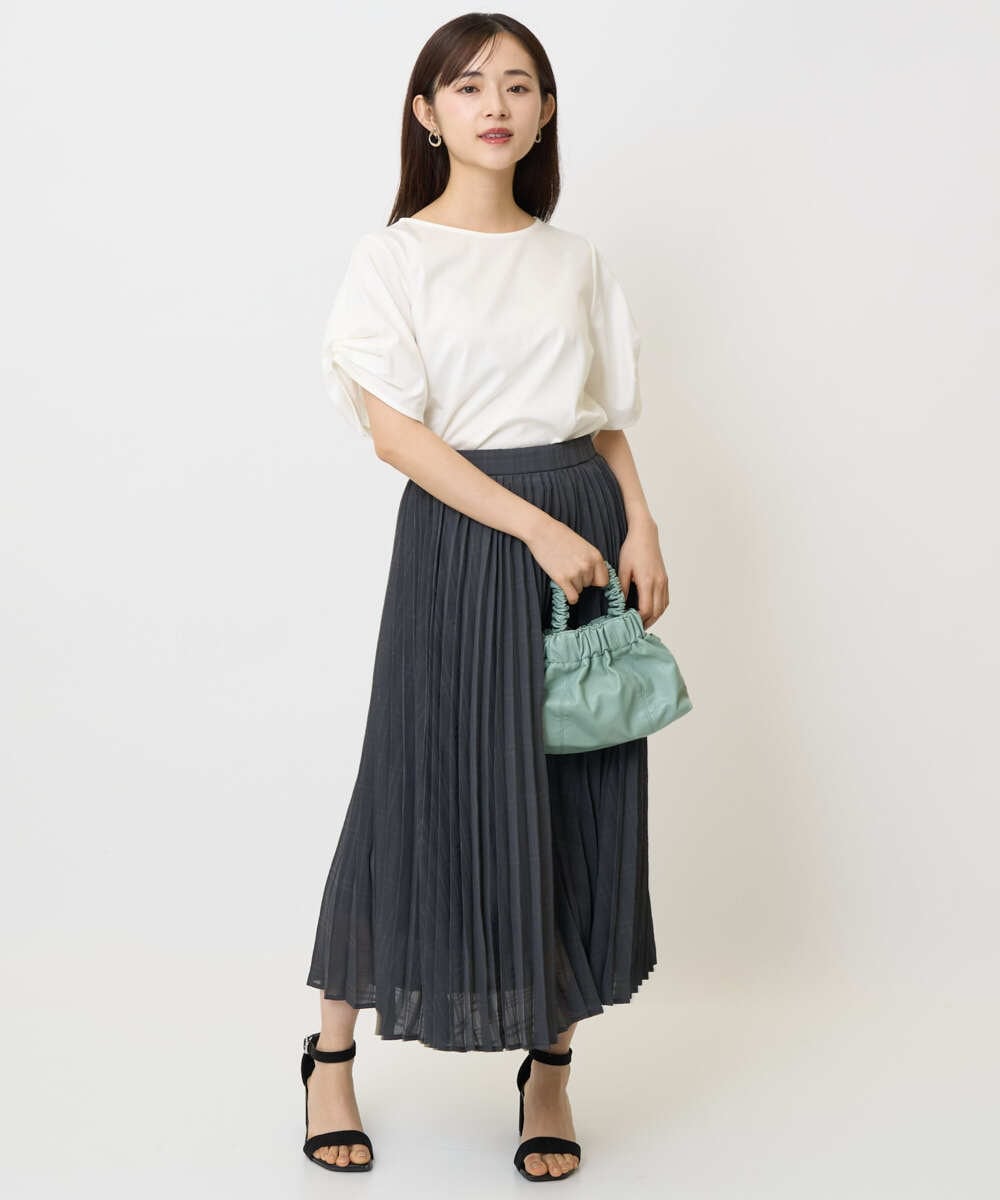 F1HJA71170 MK MICHEL KLEIN(小さいサイズ)(メゾン ドゥ サンク) 【小さいサイズ】楊柳シアーチェックプリーツスカート/洗える/セットアップ対応 ライトグレー