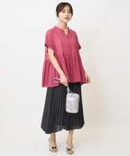 F1HJA71170 MK MICHEL KLEIN(小さいサイズ)(メゾン ドゥ サンク) 【小さいサイズ】楊柳シアーチェックプリーツスカート/洗える/セットアップ対応 ライトグレー