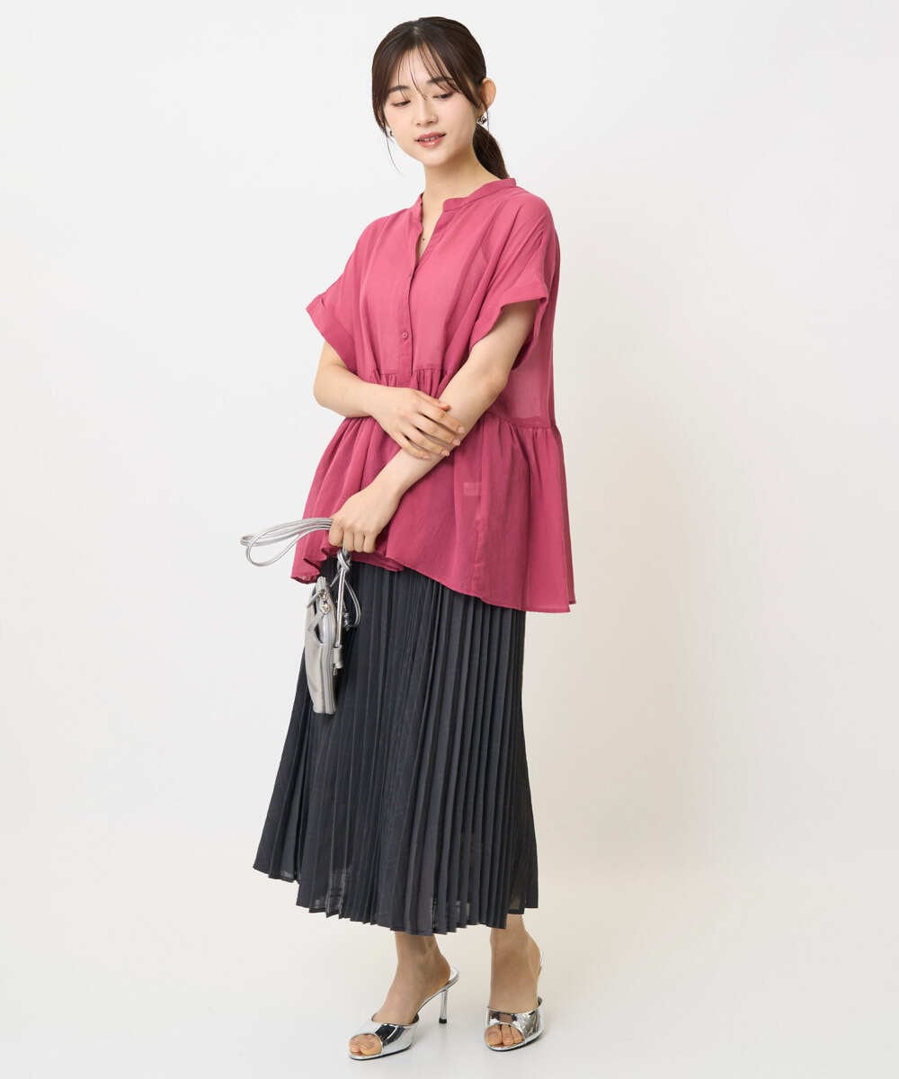 F1HJA71170 MK MICHEL KLEIN(小さいサイズ)(メゾン ドゥ サンク) 【小さいサイズ】楊柳シアーチェックプリーツスカート/洗える/セットアップ対応 ライトグレー