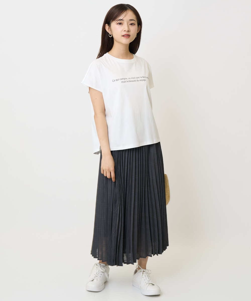 F1HJA71170 MK MICHEL KLEIN(小さいサイズ)(メゾン ドゥ サンク) 【小さいサイズ】楊柳シアーチェックプリーツスカート/洗える/セットアップ対応 ライトグレー