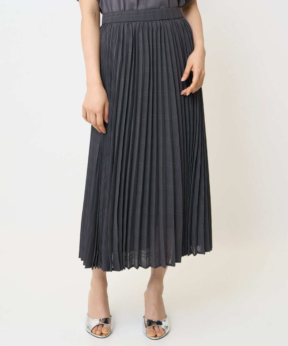 F1HJA71170 MK MICHEL KLEIN(小さいサイズ)(メゾン ドゥ サンク) 【小さいサイズ】楊柳シアーチェックプリーツスカート/洗える/セットアップ対応 ライトグレー