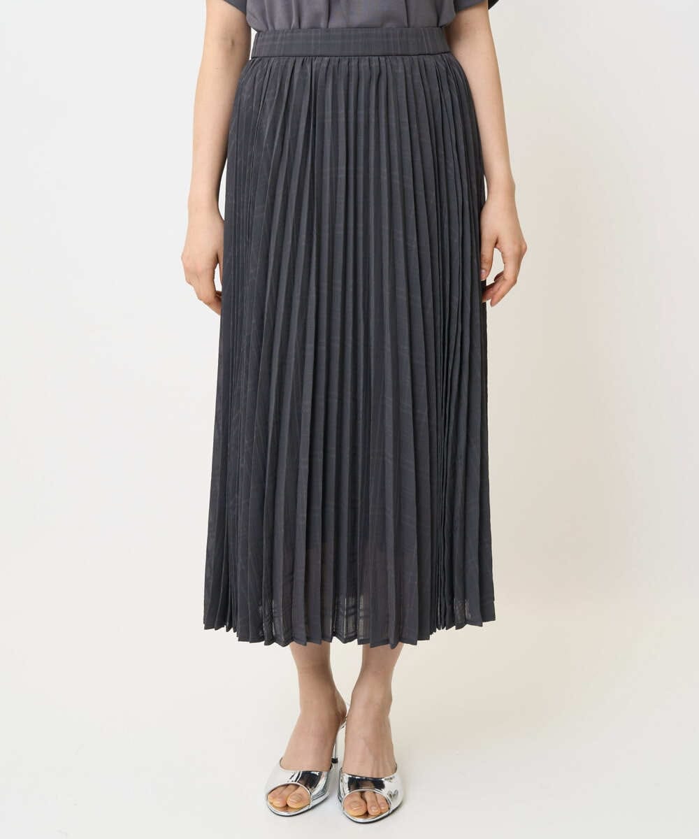 F1HJA71170 MK MICHEL KLEIN(小さいサイズ)(メゾン ドゥ サンク) 【小さいサイズ】楊柳シアーチェックプリーツスカート/洗える/セットアップ対応 ライトグレー