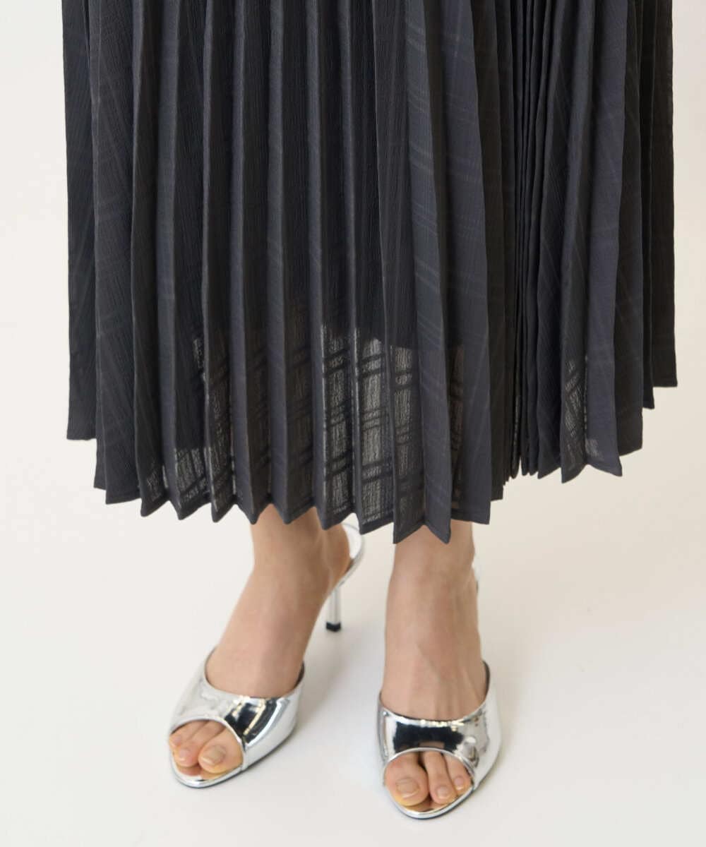 F1HJA71170 MK MICHEL KLEIN(小さいサイズ)(メゾン ドゥ サンク) 【小さいサイズ】楊柳シアーチェックプリーツスカート/洗える/セットアップ対応 ライトグレー