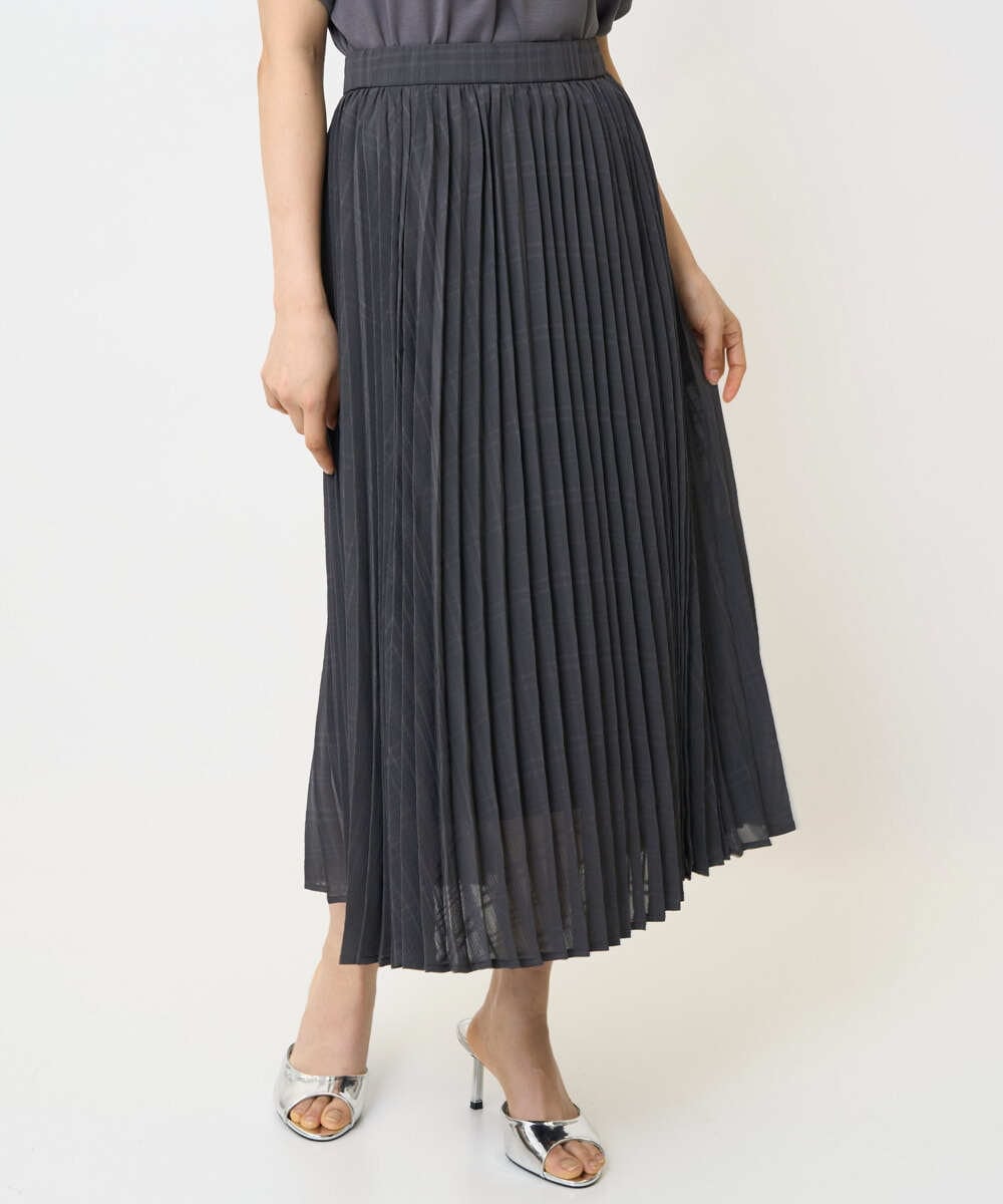 F1HJA71170 MK MICHEL KLEIN(小さいサイズ)(メゾン ドゥ サンク) 【小さいサイズ】楊柳シアーチェックプリーツスカート/洗える/セットアップ対応 ダークグレー