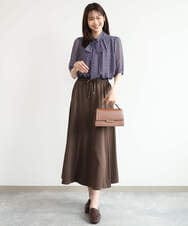 F1HJD30170 MK MICHEL KLEIN(小さいサイズ)(メゾン ドゥ サンク) 【小さいサイズ】[洗える]起毛サテンマーメイドシルエットスカート グレージュ