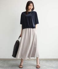 F1HJD30170 MK MICHEL KLEIN(小さいサイズ)(メゾン ドゥ サンク) 【小さいサイズ】[洗える]起毛サテンマーメイドシルエットスカート グレージュ
