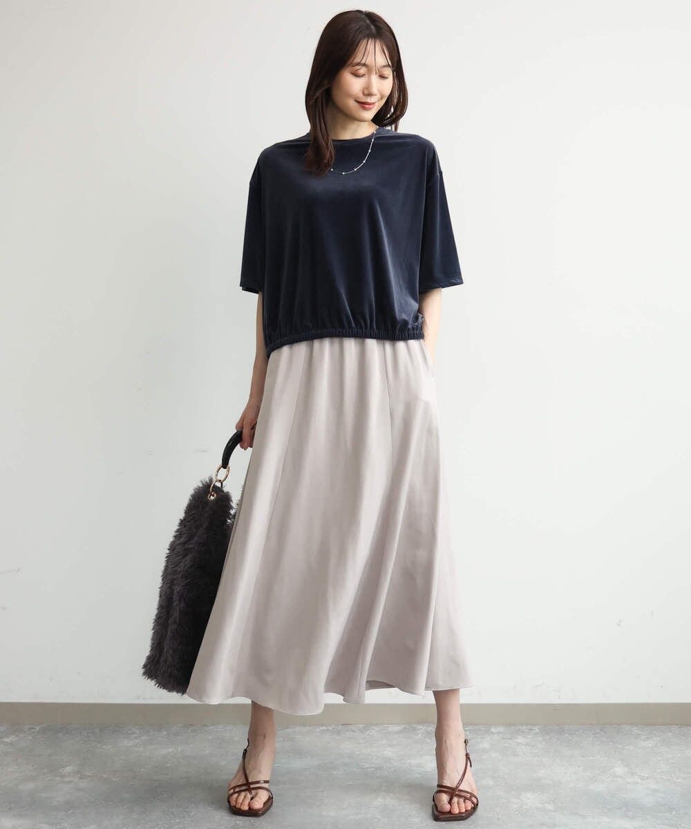 F1HJD30170 MK MICHEL KLEIN(小さいサイズ)(メゾン ドゥ サンク) 【小さいサイズ】[洗える]起毛サテンマーメイドシルエットスカート グレージュ