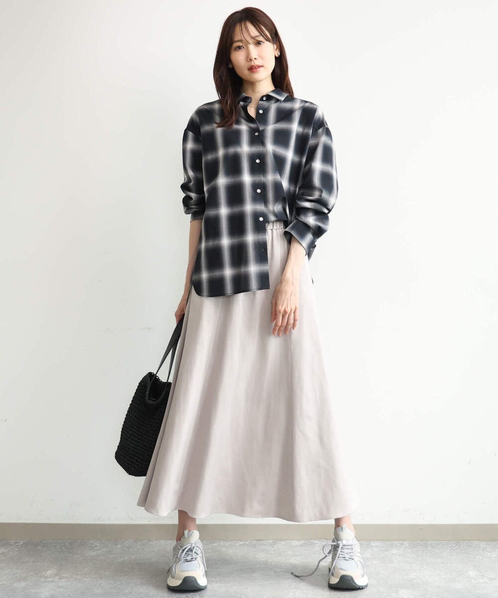 F1HJD30170 MK MICHEL KLEIN(小さいサイズ)(メゾン ドゥ サンク) 【小さいサイズ】[洗える]起毛サテンマーメイドシルエットスカート グレージュ