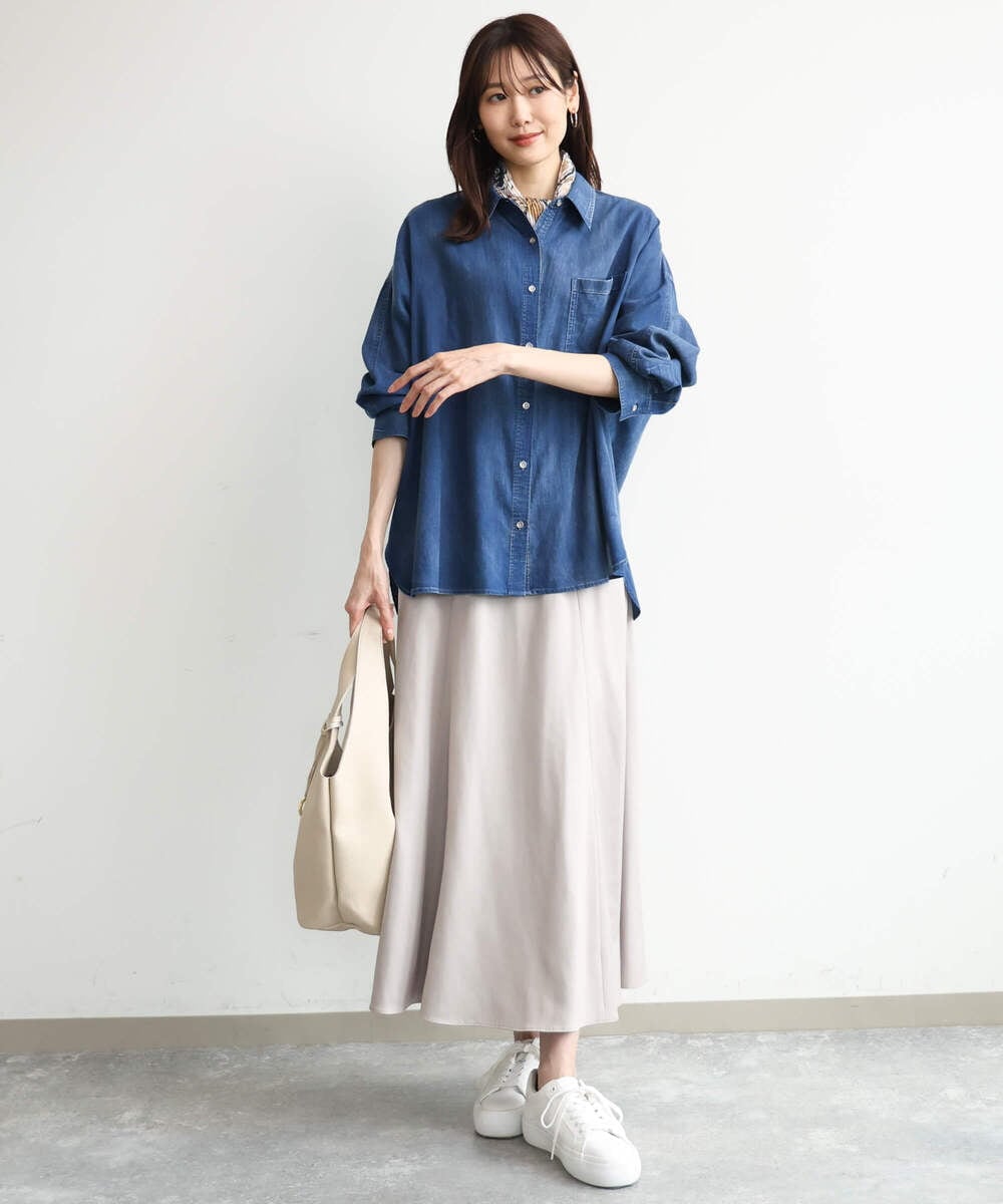 F1HJD30170 MK MICHEL KLEIN(小さいサイズ)(メゾン ドゥ サンク) 【小さいサイズ】[洗える]起毛サテンマーメイドシルエットスカート グレージュ