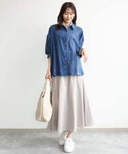 F1HJD30170 MK MICHEL KLEIN(小さいサイズ)(メゾン ドゥ サンク) 【小さいサイズ】[洗える]起毛サテンマーメイドシルエットスカート グレージュ