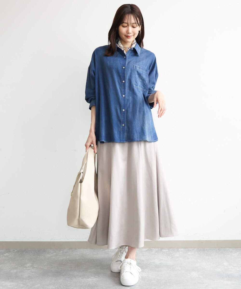 F1HJD30170 MK MICHEL KLEIN(小さいサイズ)(メゾン ドゥ サンク) 【小さいサイズ】[洗える]起毛サテンマーメイドシルエットスカート グレージュ