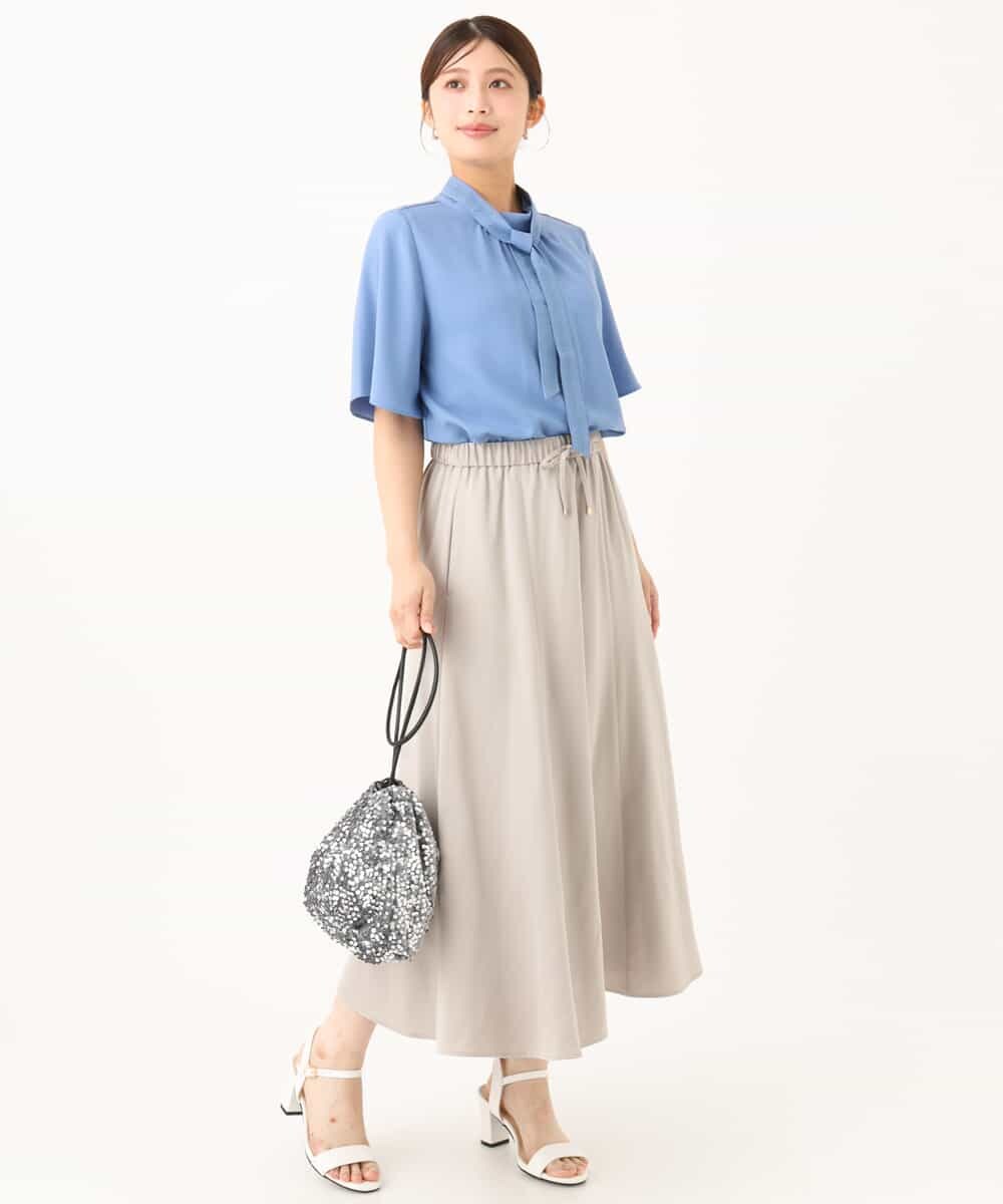 F1HJD30170 MK MICHEL KLEIN(小さいサイズ)(メゾン ドゥ サンク) 【小さいサイズ】[洗える]起毛サテンマーメイドシルエットスカート グレージュ