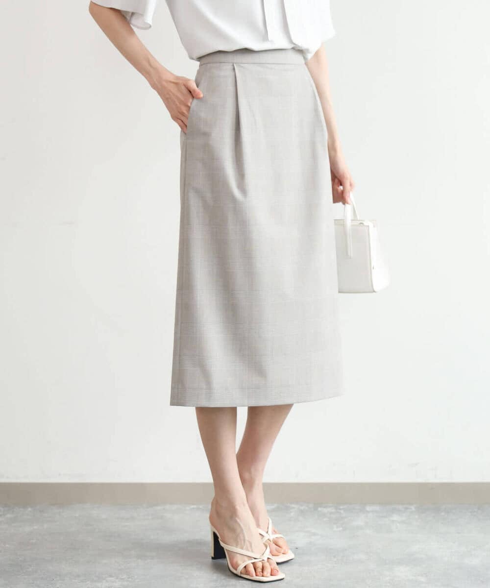 F1HJD31160 MK MICHEL KLEIN(小さいサイズ)(メゾン ドゥ サンク) 【小さいサイズ】[洗える]グレンチェック柄タイトスカート ブラウン