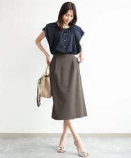 F1HJD31160 MK MICHEL KLEIN(小さいサイズ)(メゾン ドゥ サンク) 【小さいサイズ】[洗える]グレンチェック柄タイトスカート ブラウン