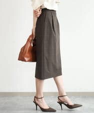 F1HJD31160 MK MICHEL KLEIN(小さいサイズ)(メゾン ドゥ サンク) 【小さいサイズ】[洗える]グレンチェック柄タイトスカート ブラウン
