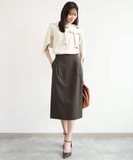 F1HJD31160 MK MICHEL KLEIN(小さいサイズ)(メゾン ドゥ サンク) 【小さいサイズ】[洗える]グレンチェック柄タイトスカート ブラウン