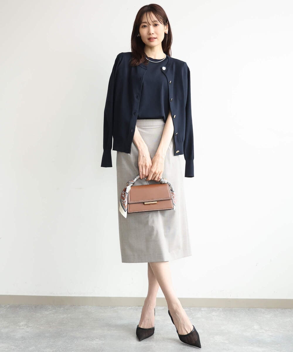 F1HJD31160 MK MICHEL KLEIN(小さいサイズ)(メゾン ドゥ サンク) 【小さいサイズ】[洗える]グレンチェック柄タイトスカート ブラウン