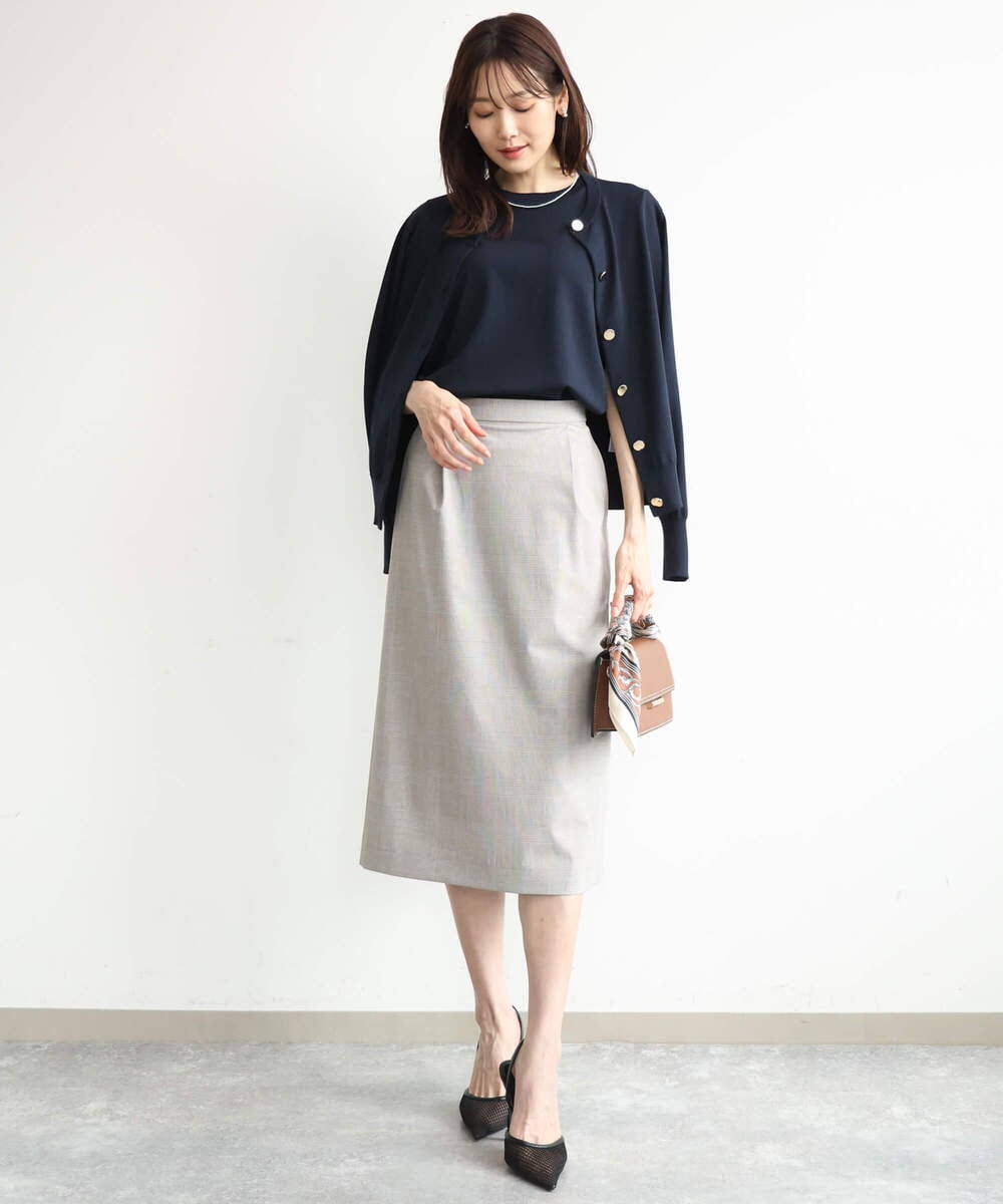 F1HJD31160 MK MICHEL KLEIN(小さいサイズ)(メゾン ドゥ サンク) 【小さいサイズ】[洗える]グレンチェック柄タイトスカート ブラウン