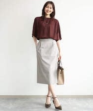 F1HJD31160 MK MICHEL KLEIN(小さいサイズ)(メゾン ドゥ サンク) 【小さいサイズ】[洗える]グレンチェック柄タイトスカート ブラウン