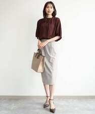 F1HJD31160 MK MICHEL KLEIN(小さいサイズ)(メゾン ドゥ サンク) 【小さいサイズ】[洗える]グレンチェック柄タイトスカート ブラウン