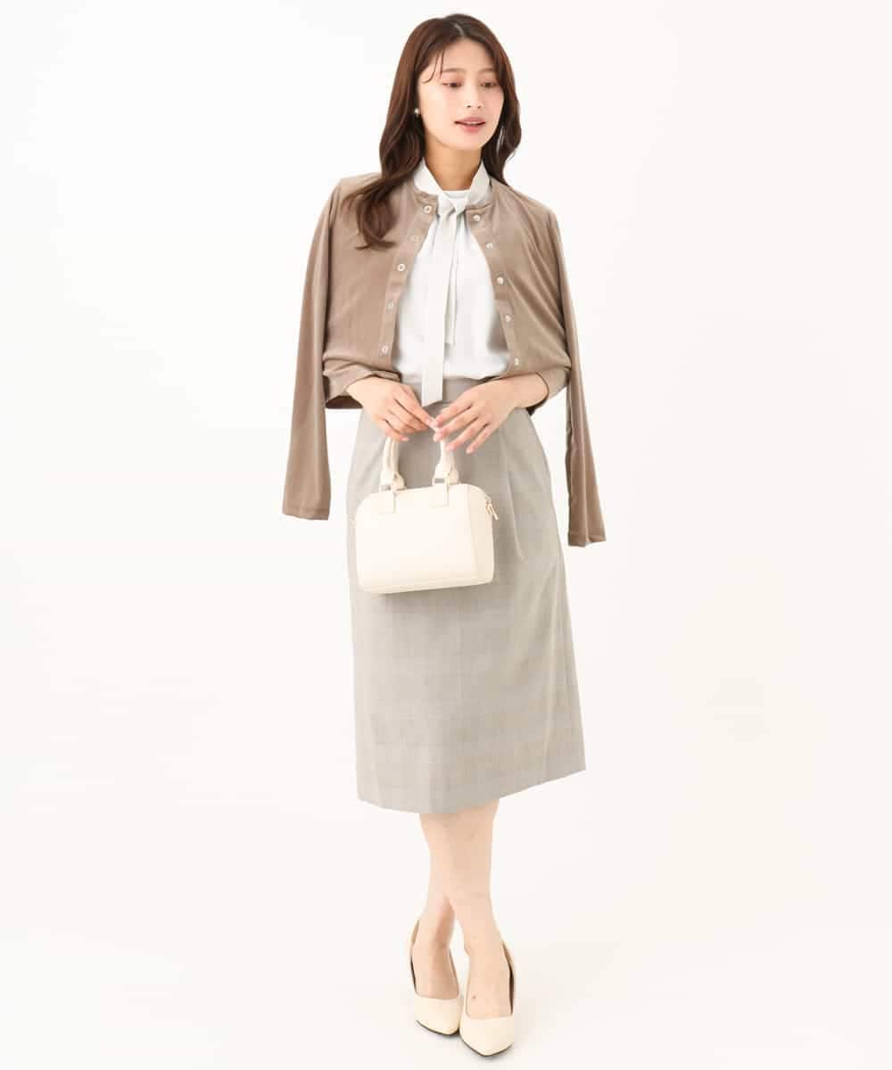F1HJD31160 MK MICHEL KLEIN(小さいサイズ)(メゾン ドゥ サンク) 【小さいサイズ】[洗える]グレンチェック柄タイトスカート グレージュ