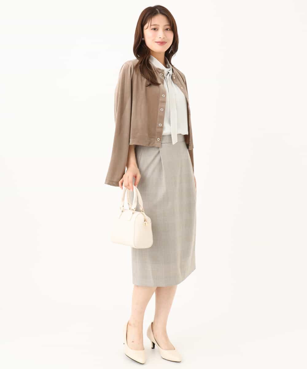 F1HJD31160 MK MICHEL KLEIN(小さいサイズ)(メゾン ドゥ サンク) 【小さいサイズ】[洗える]グレンチェック柄タイトスカート グレージュ