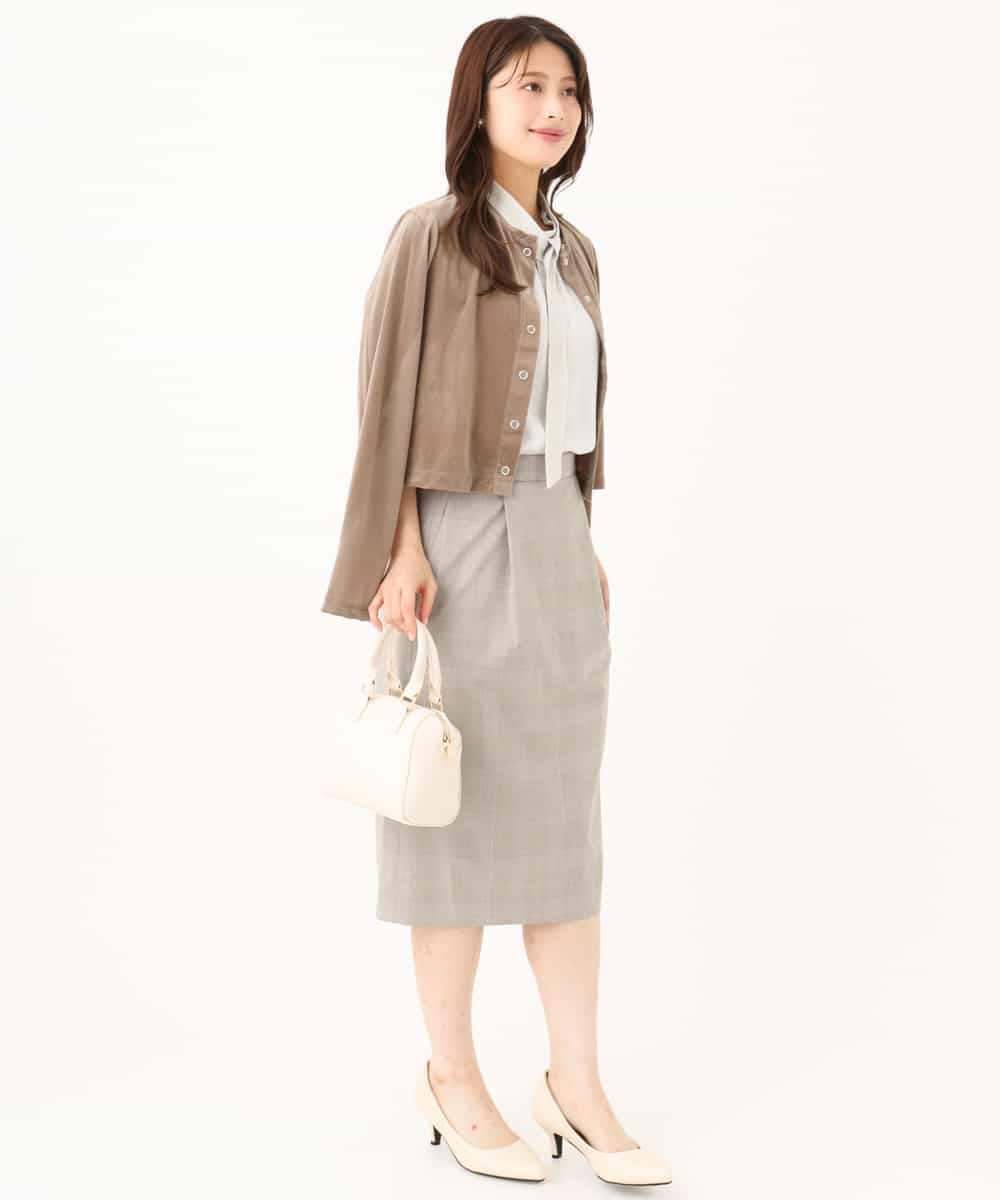 F1HJD31160 MK MICHEL KLEIN(小さいサイズ)(メゾン ドゥ サンク) 【小さいサイズ】[洗える]グレンチェック柄タイトスカート グレージュ