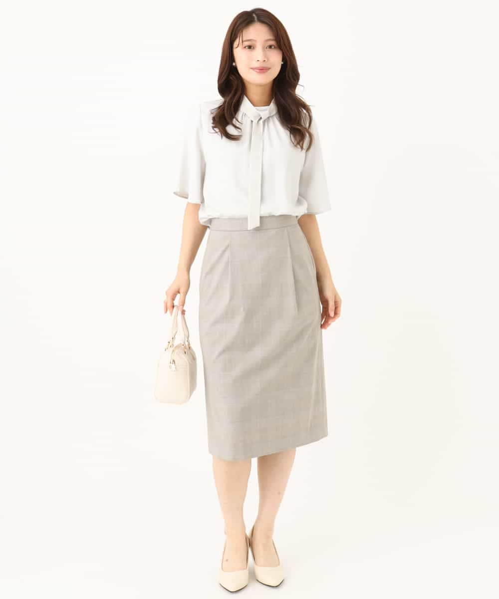 F1HJD31160 MK MICHEL KLEIN(小さいサイズ)(メゾン ドゥ サンク) 【小さいサイズ】[洗える]グレンチェック柄タイトスカート グレージュ