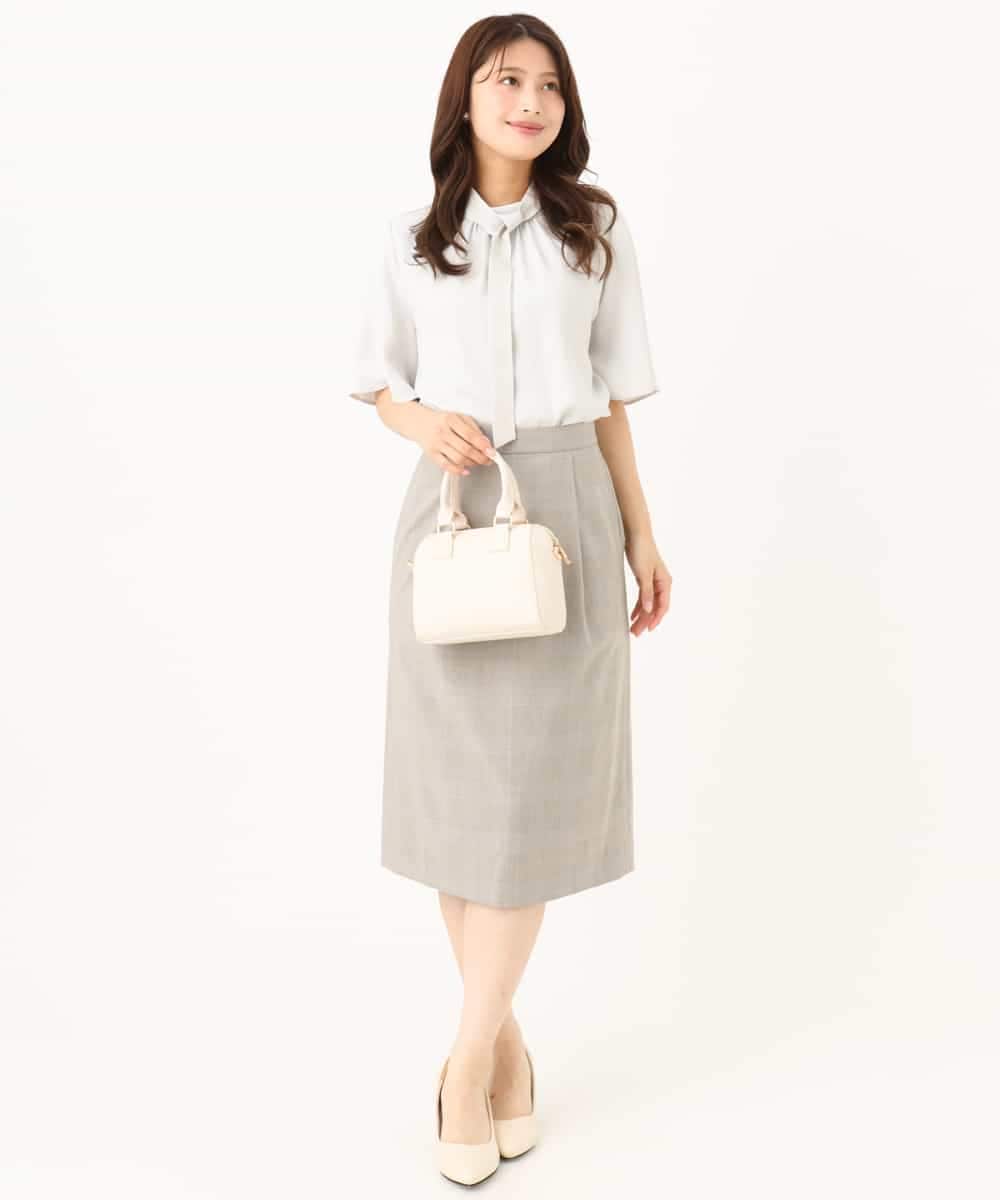 F1HJD31160 MK MICHEL KLEIN(小さいサイズ)(メゾン ドゥ サンク) 【小さいサイズ】[洗える]グレンチェック柄タイトスカート グレージュ