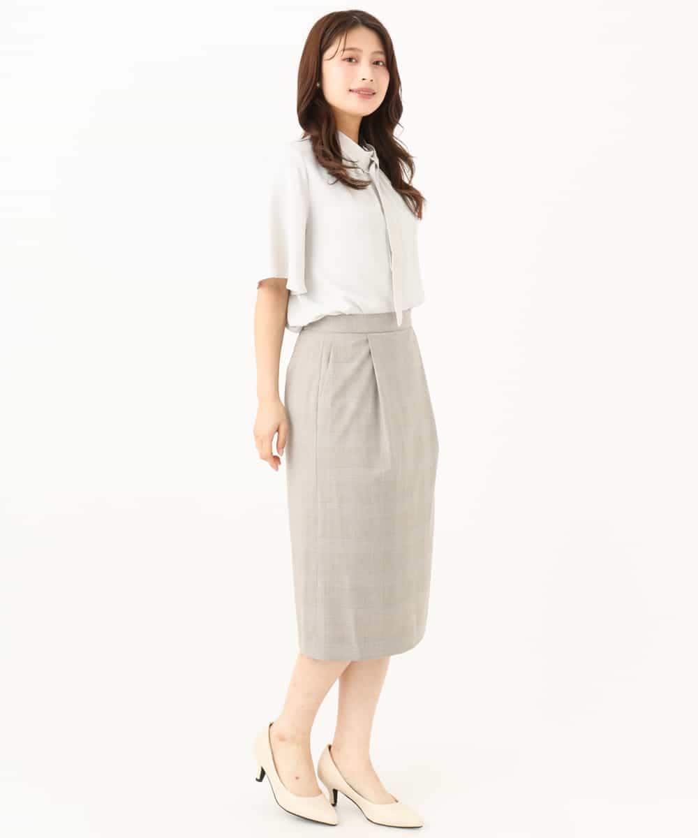 F1HJD31160 MK MICHEL KLEIN(小さいサイズ)(メゾン ドゥ サンク) 【小さいサイズ】[洗える]グレンチェック柄タイトスカート グレージュ