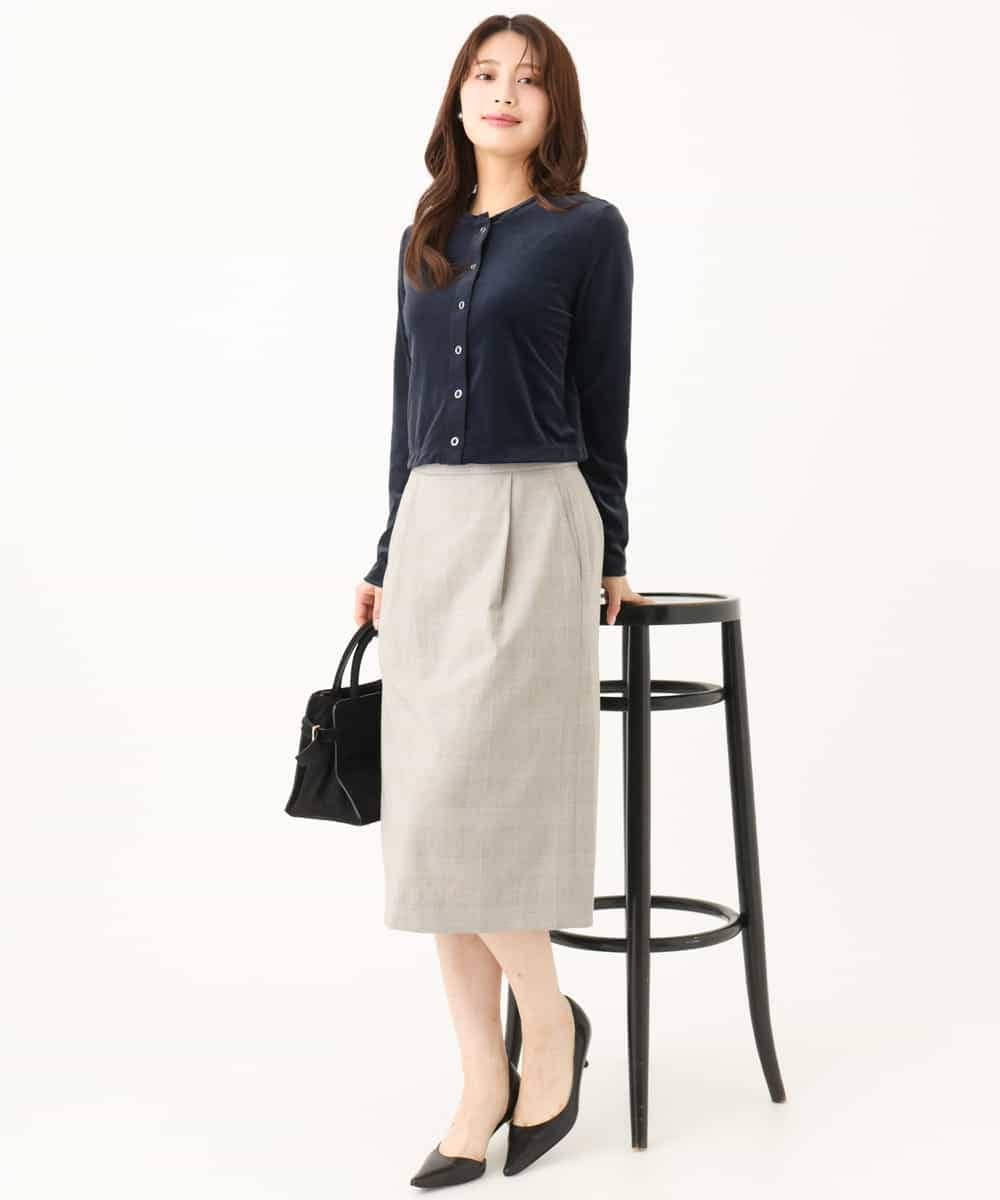 F1HJD31160 MK MICHEL KLEIN(小さいサイズ)(メゾン ドゥ サンク) 【小さいサイズ】[洗える]グレンチェック柄タイトスカート グレージュ