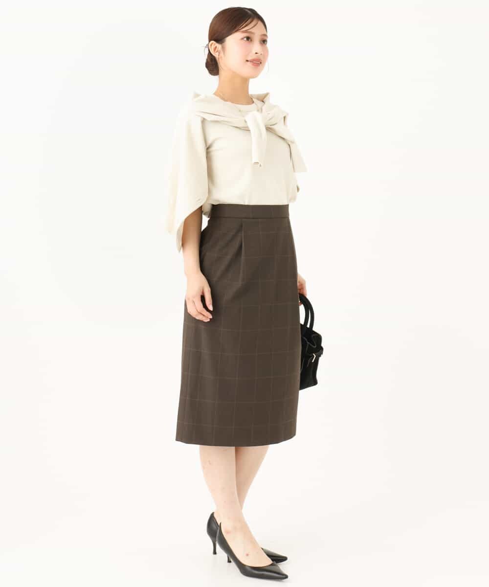 F1HJD31160 MK MICHEL KLEIN(小さいサイズ)(メゾン ドゥ サンク) 【小さいサイズ】[洗える]グレンチェック柄タイトスカート グレージュ