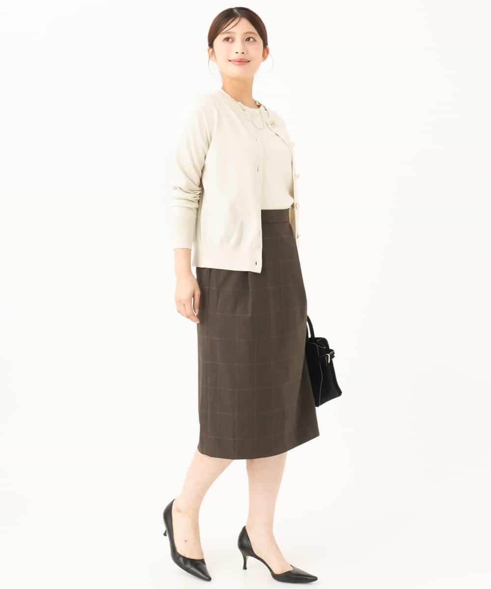 F1HJD31160 MK MICHEL KLEIN(小さいサイズ)(メゾン ドゥ サンク) 【小さいサイズ】[洗える]グレンチェック柄タイトスカート グレージュ
