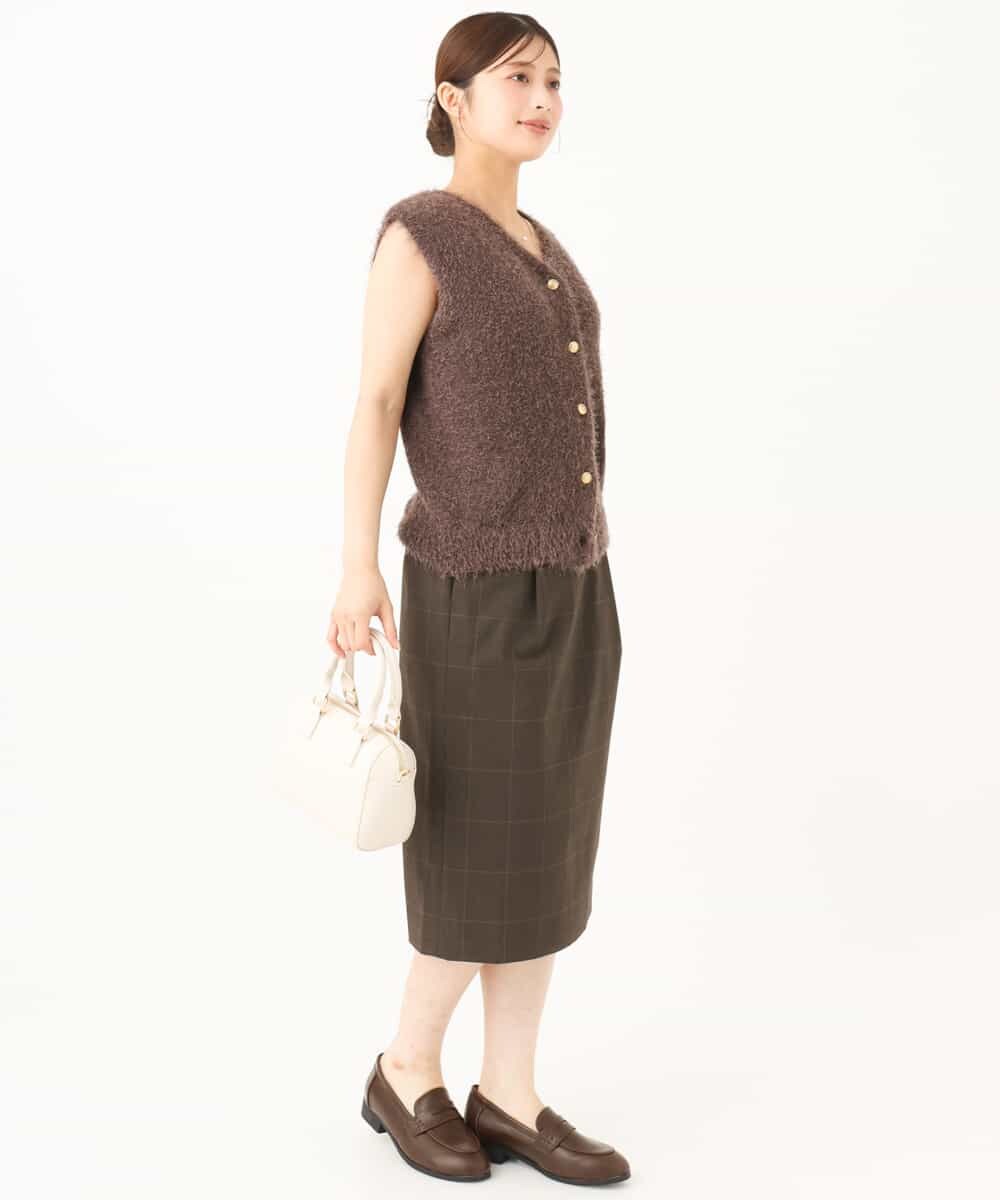 F1HJD31160 MK MICHEL KLEIN(小さいサイズ)(メゾン ドゥ サンク) 【小さいサイズ】[洗える]グレンチェック柄タイトスカート グレージュ
