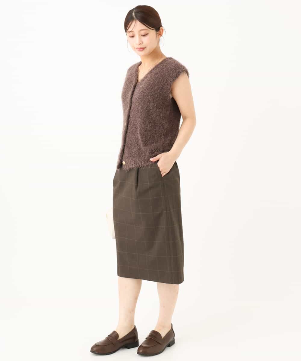 F1HJD31160 MK MICHEL KLEIN(小さいサイズ)(メゾン ドゥ サンク) 【小さいサイズ】[洗える]グレンチェック柄タイトスカート グレージュ