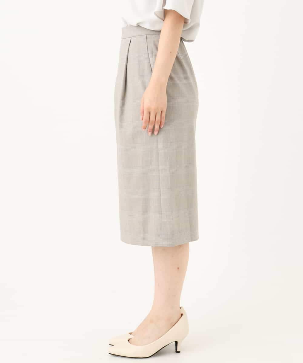 F1HJD31160 MK MICHEL KLEIN(小さいサイズ)(メゾン ドゥ サンク) 【小さいサイズ】[洗える]グレンチェック柄タイトスカート グレージュ