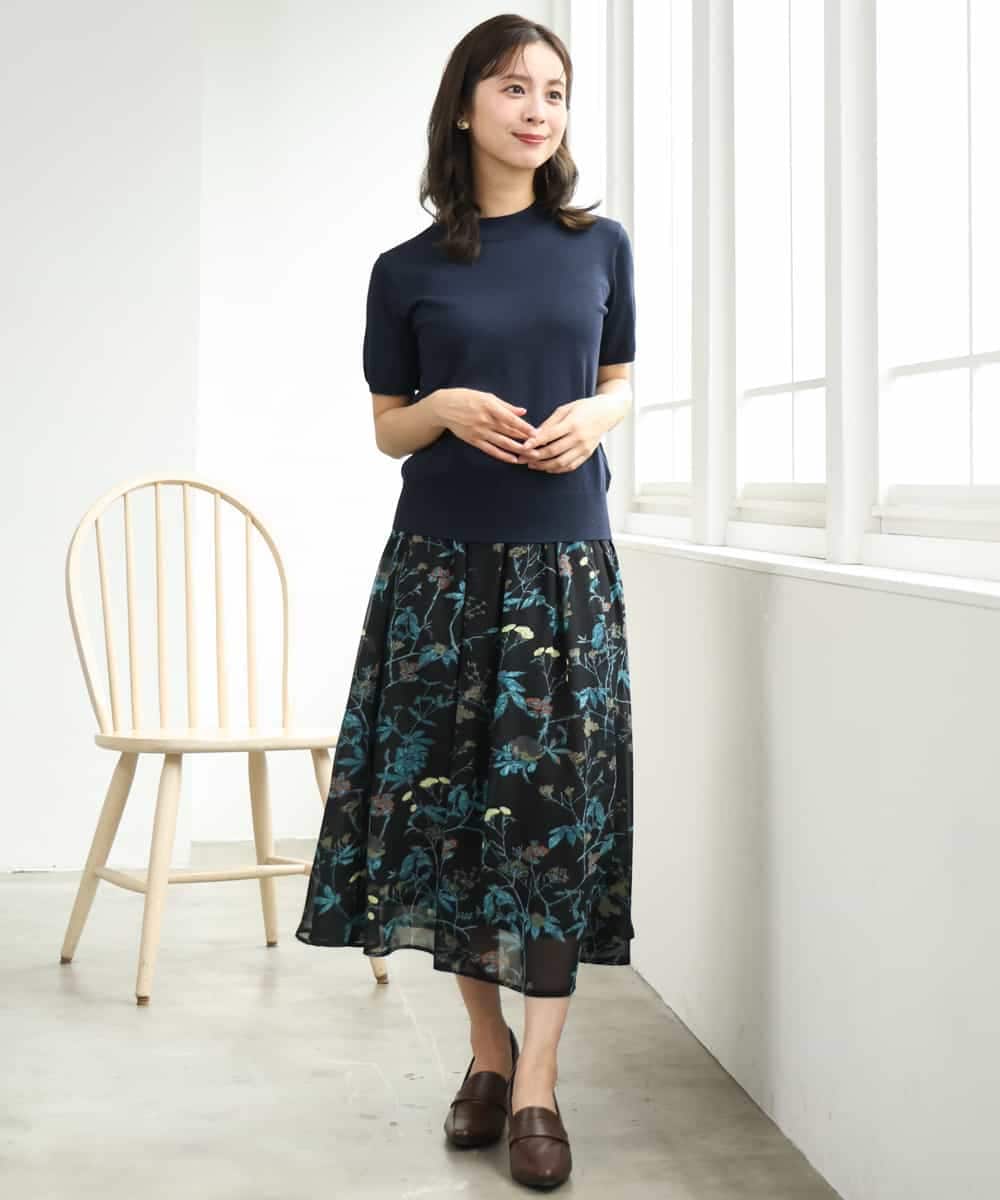 F1HJD37150 MK MICHEL KLEIN(小さいサイズ)(メゾン ドゥ サンク) 【小さいサイズ】[セットアップ］[洗える]水彩花柄シフォンスカート キャメル