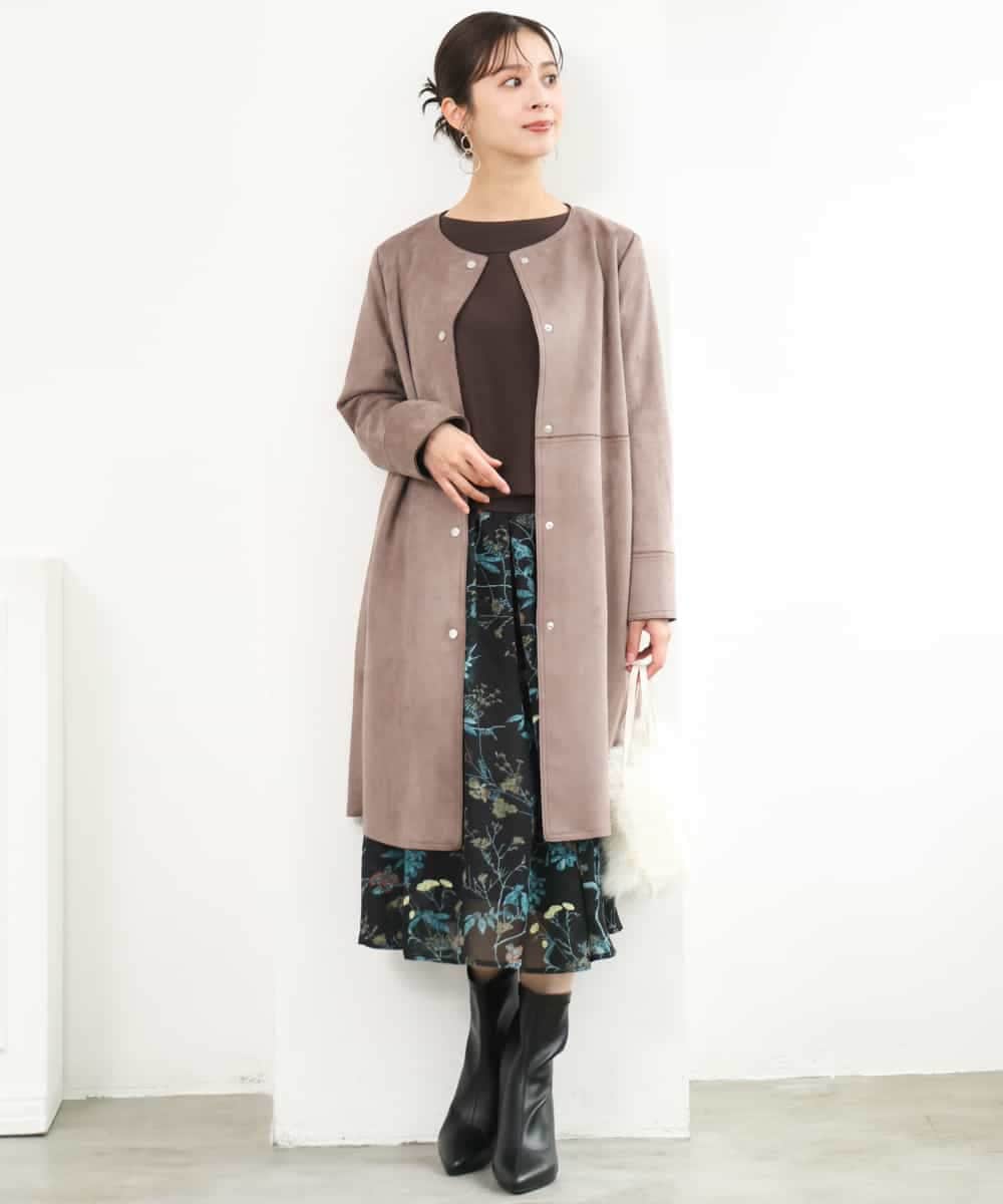 F1HJD37150 MK MICHEL KLEIN(小さいサイズ)(メゾン ドゥ サンク) 【小さいサイズ】[セットアップ］[洗える]水彩花柄シフォンスカート キャメル