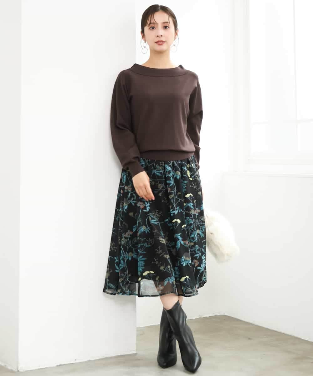 F1HJD37150 MK MICHEL KLEIN(小さいサイズ)(メゾン ドゥ サンク) 【小さいサイズ】[セットアップ］[洗える]水彩花柄シフォンスカート キャメル