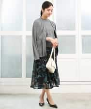 F1HJD37150 MK MICHEL KLEIN(小さいサイズ)(メゾン ドゥ サンク) 【小さいサイズ】[セットアップ］[洗える]水彩花柄シフォンスカート キャメル
