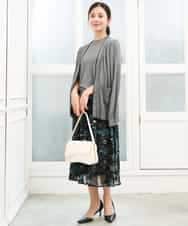 F1HJD37150 MK MICHEL KLEIN(小さいサイズ)(メゾン ドゥ サンク) 【小さいサイズ】[セットアップ］[洗える]水彩花柄シフォンスカート キャメル
