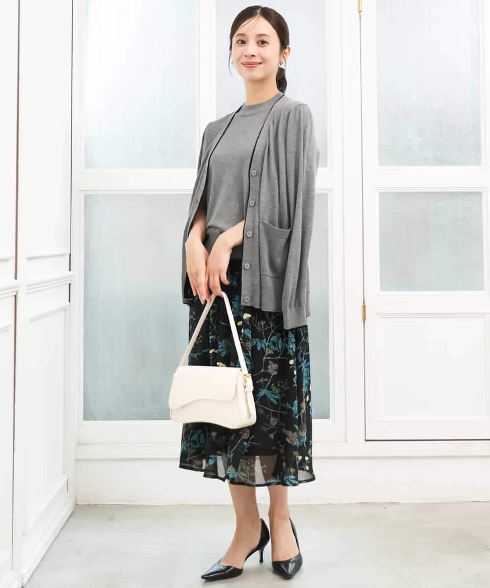 F1HJD37150 MK MICHEL KLEIN(小さいサイズ)(メゾン ドゥ サンク) 【小さいサイズ】[セットアップ］[洗える]水彩花柄シフォンスカート キャメル