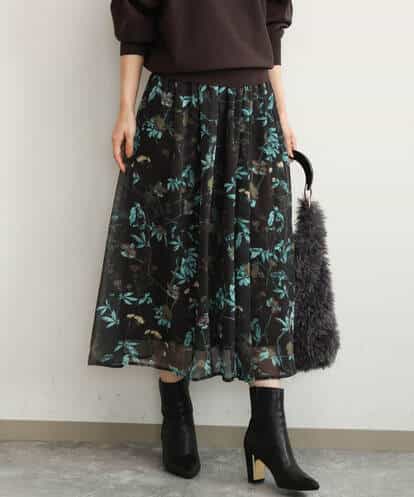 F1HJD37150  【小さいサイズ】[洗える]水彩花柄シフォンスカート