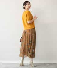 F1HJD37150 MK MICHEL KLEIN(小さいサイズ)(メゾン ドゥ サンク) 【小さいサイズ】[洗える]水彩花柄シフォンスカート ダークブラウン