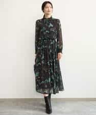 F1HJD37150 MK MICHEL KLEIN(小さいサイズ)(メゾン ドゥ サンク) 【小さいサイズ】[洗える]水彩花柄シフォンスカート ダークブラウン