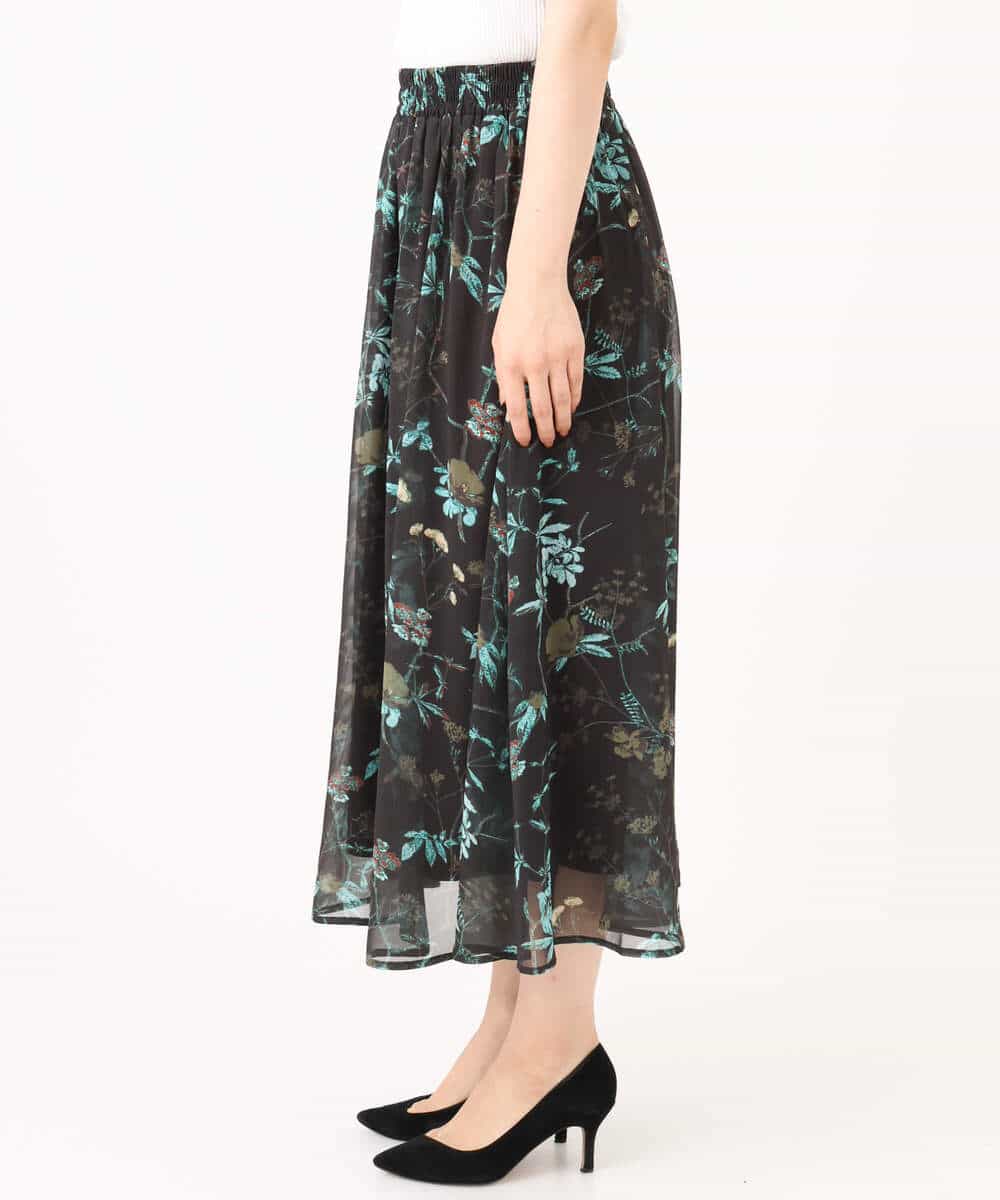 F1HJD37150 MK MICHEL KLEIN(小さいサイズ)(メゾン ドゥ サンク) 【小さいサイズ】[洗える]水彩花柄シフォンスカート ダークブラウン