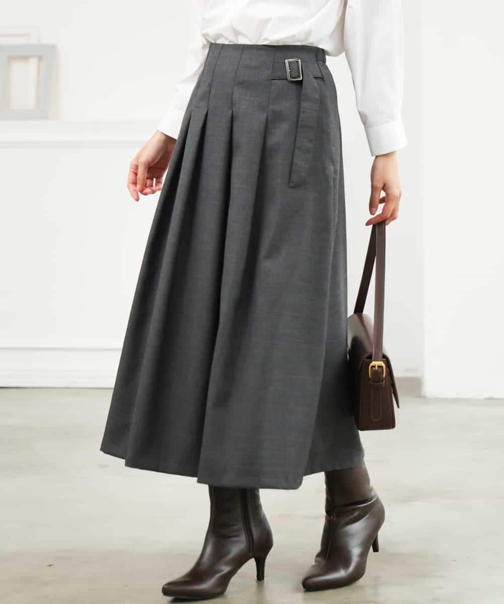 F1HJD40180 MK MICHEL KLEIN(小さいサイズ)(メゾン ドゥ サンク) 【小さいサイズ】[洗える]グレンチェック柄ラップ風タックスカート ブラウン