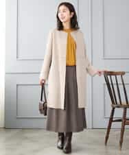 F1HJD40180 MK MICHEL KLEIN(小さいサイズ)(メゾン ドゥ サンク) 【小さいサイズ】[洗える]グレンチェック柄ラップ風タックスカート ブラウン