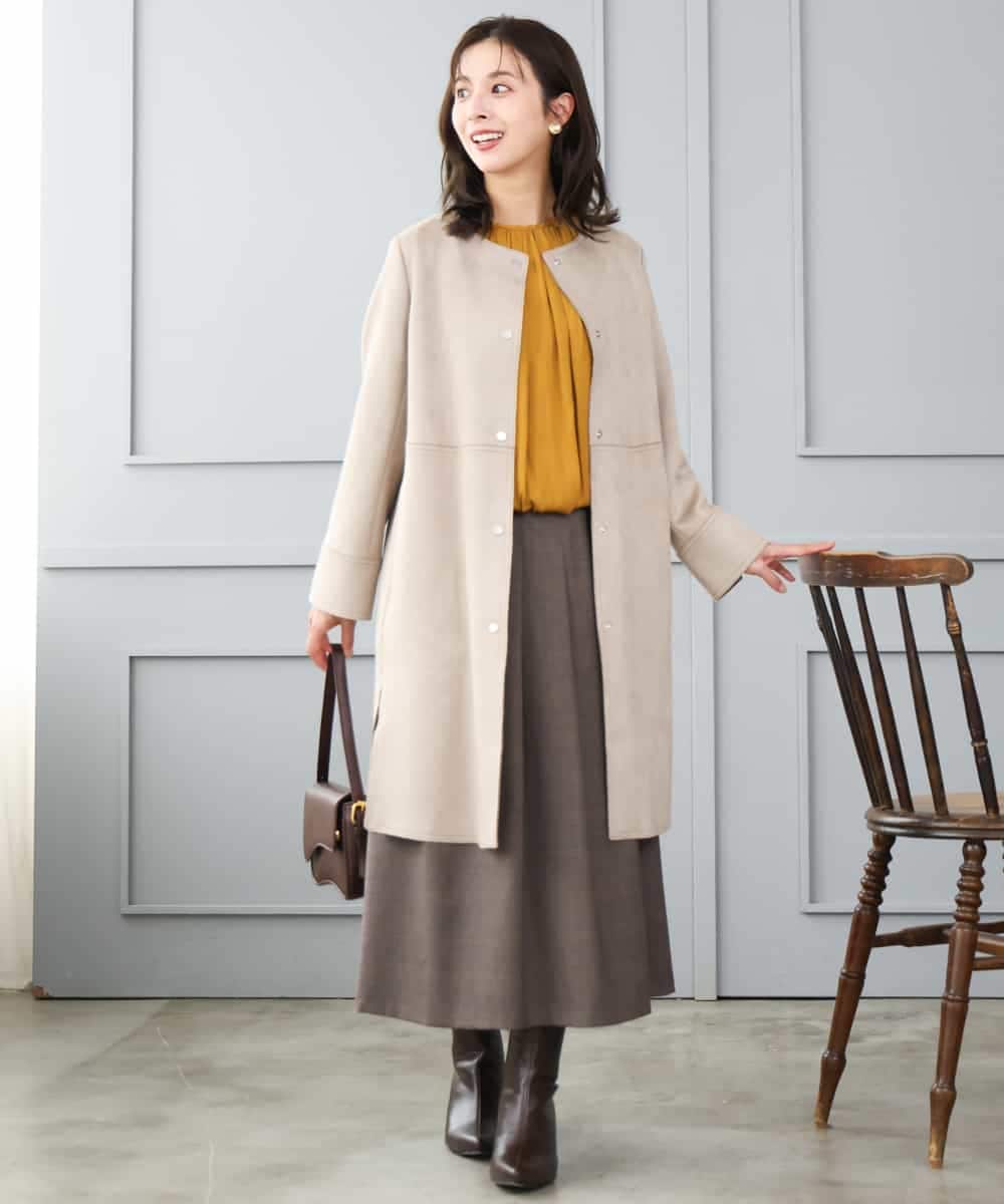 F1HJD40180 MK MICHEL KLEIN(小さいサイズ)(メゾン ドゥ サンク) 【小さいサイズ】[洗える]グレンチェック柄ラップ風タックスカート ブラウン