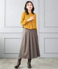 F1HJD40180 MK MICHEL KLEIN(小さいサイズ)(メゾン ドゥ サンク) 【小さいサイズ】[洗える]グレンチェック柄ラップ風タックスカート ブラウン